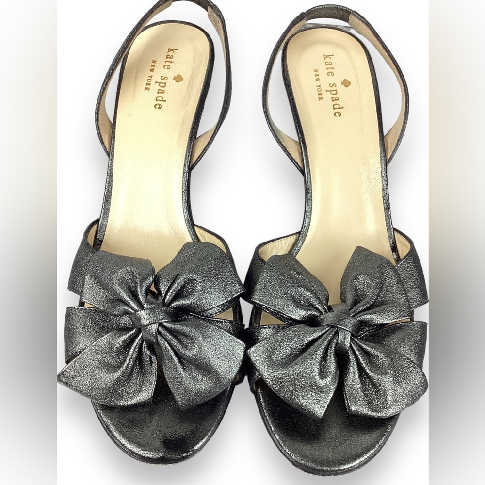 Kate Spade Marlena Pewter Leather Bow Slingback Heels